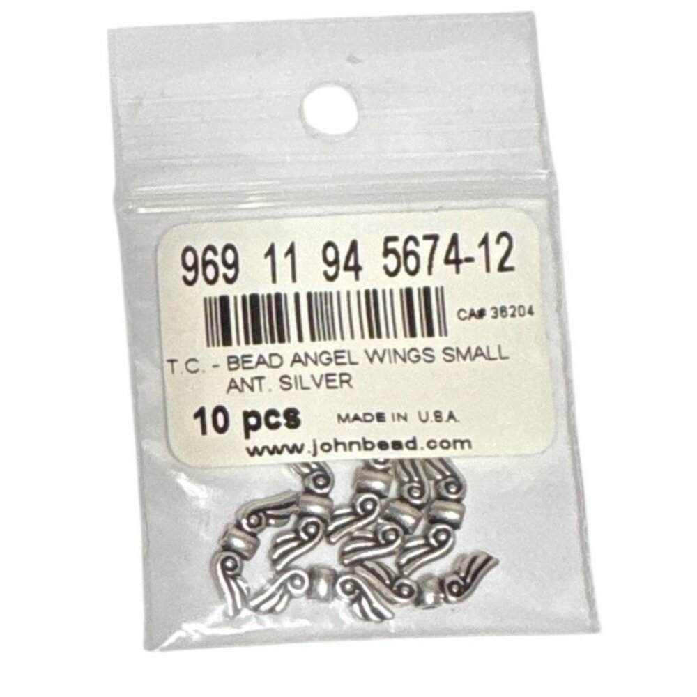 T.C. Bead Angel Wing Beads 10 Pieces Small Antique Silver Jewelry Craft Supplies